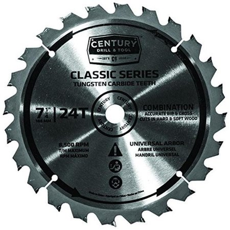 CENTURY DRILL & TOOL Century Drill & Tool 9207 Circular Saw Blade - 7.25 in. x 24T Fast Combo 9207
